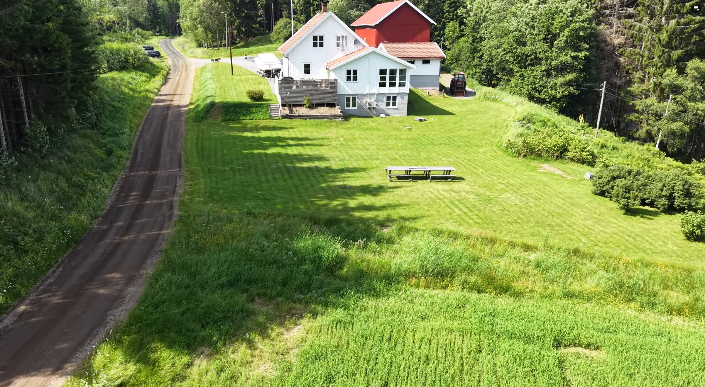 Tunet, huset og den røde låven sett ovenfra